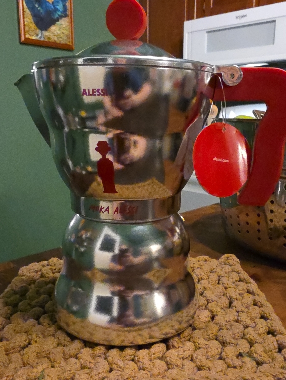 Alessi Moka Espresso Pot Red Handle By Alessandro Mendini NWT